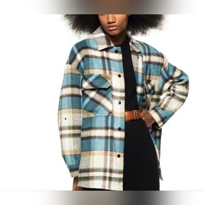 ZARA women's plaid oversized shacket blue/brown size S